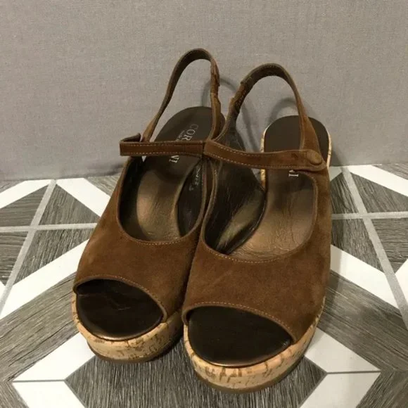 Cordani Cinnamon Made In Italy Suede Open Toe Wedges Sz-8 - Picture 3 of 9